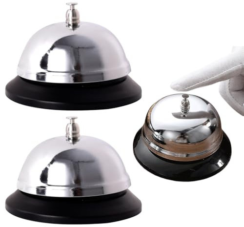 2 pcs Call Bell Stainless Steel Reception Bell Hand Held Desk Service Bell Counter Top Bell Attention Call Ringer Butler Waiter Bell For Hotels Concierge Area Schools Bar Restaurants Accessories