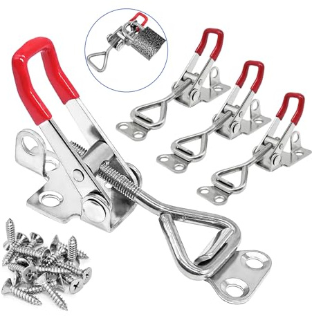 Toggle Latch Clamp 4001 with lockhole, CUKAYO 304 Stainless Steel Adjustable Toggle Latch, Smoker Quick Release Pull Latch, 300Lbs Holding Capacity, 4Pack, with 16pcs Screw