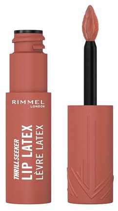 Rimmel London, Thrill Seeker Lip Latex, 100 Sassy, Rossetto liquido, Lucidalabbra, Colore labbra, Rossetto con acido ialuronico, Tinta labbra, Morbidezza e lucentezza, Vitamina E, Aloe Vera, 6 ml
