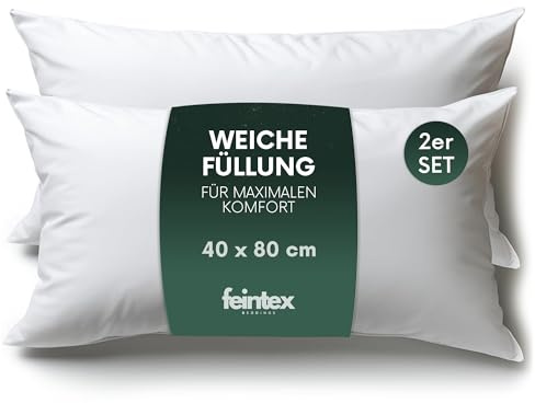 feintex Kopfkissen 2er Set (40x80 cm) - Hypoallergene, Waschbare Dekokissen, Sofakissen, Schlafkissen - Kissen für Bett und Sofa - Optimaler Schlafkomfort für zuhause