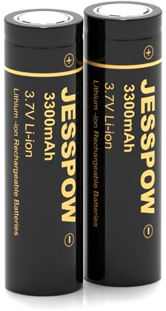 3.7 Volt Pilas Recargables, 3300mAh Top Plana Li-Ion Recargable Batería Adecuado para Linternas, Cámaras, Ventiladores Pequeños (2Pcs 18650 Flat Top)