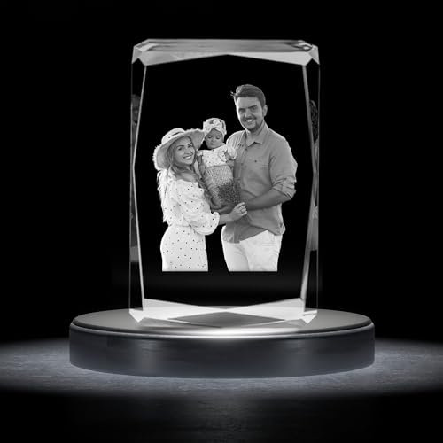 FCLYDER Foto De Cristal 3D Personalizada, Marco de fotos de cristal grabado con láser 3D, Regalo Personalizado con Su Propia Foto, Cumpleaños, Regalo de Boda, Día de la Madre, San Valentín, Navidad