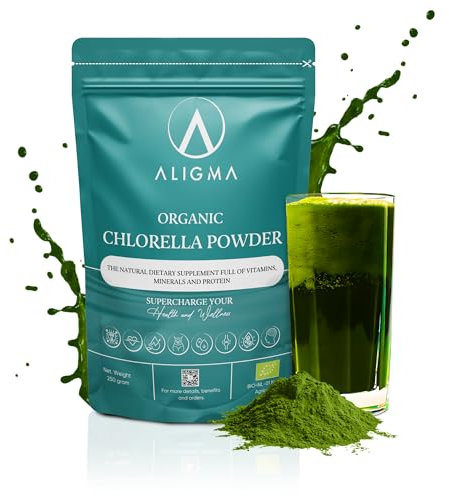 Aligma Organic Chlorella Powder 250g for Immune System Booster, Super Greens Powder, Natural Source of Vegan Protein, Minerals & Vitamins | Resealable Package