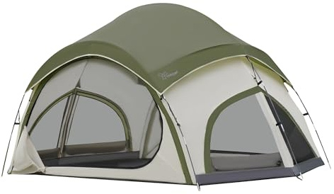 Vidalido Campingzelt für 3–4 Personen, mit 2 großen Netztüren, 4 Netzfenster, Familienzelte, doppellagig, wasserdicht, tragbar, einfach aufzubauen, Camping-Zelt, Segeltuch-Kuppelzelte für Camping