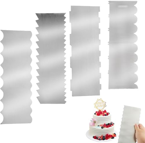ROSYLEVE 4pcs Espátulas para Tartas de Acero Inoxidable 22 x 8 cm para Diferentes Formas de Bordes de Peine, Cortadores de Tartas para Mousse, Crema de Mantequilla, Decoración de Tartas