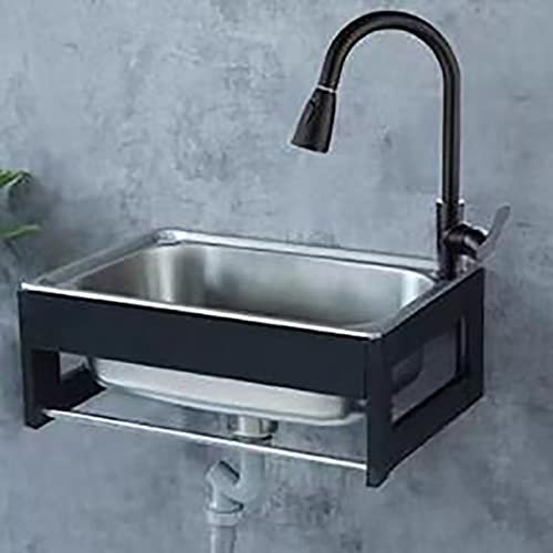 Industrielle wandmontierte Edelstahl-Spülbecken mit Schwanenhals-Wasserhahn, Einzelschüssel, kommerzielles Waschbecken für Außenküche, tragbare Wäschewanne, Bank, Größe 48