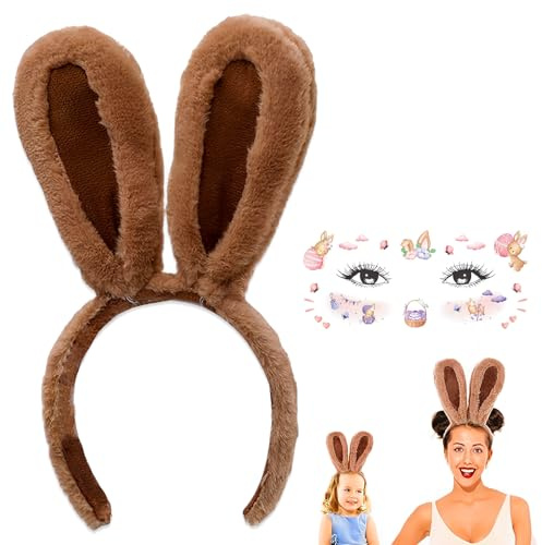 Scinzene Diadema con orejas de conejo, orejas de conejo, orejas de conejo, orejas de conejo de Pascua, diadema para niños, adultos, Pascua, cosplay, carnaval, peinado, regalos de Pascua