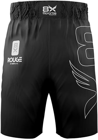 8xSports MMA Shorts for Training and Kickboxing, Workout Trunks for Muay Thai, BJJ Grappling, Cage Fighting, Bodybuilding, Martial Arts, Gym Clothing for Combat Sports (Medium, Black)