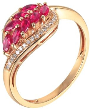 Skcess Bague de fiançailles en or jaune 18 carats avec rubis rouge marquise en forme de marquise avec rubis de 0,416 carats et diamant pour femme, 53 (16.9), Métal précieux, Rubis