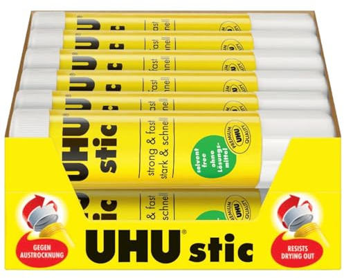 UHU Stic - Barras de pegamento sin disolventes, color blanco, transparente, tubos de 21 g, paquete de 24 barras