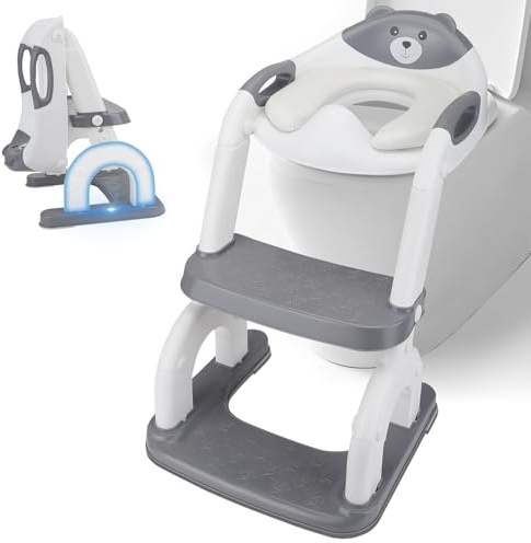 2-In-1 Toilettensitz Kinder Mit Treppe,10 Stufige Höhenverstellung,Leicht Zu Reinigen,Toilettenaufsatz Kinder Faltbares,Mit Spritzschutz,Toilettentrainer Passend Für Verschiedene Toilettentypen