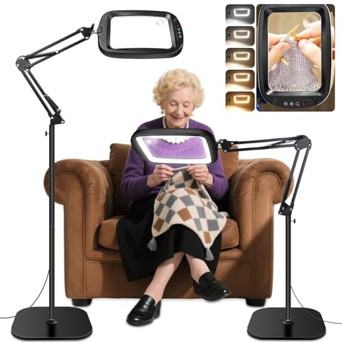 NZQXJXZ 10X 30X Rectangle Magnifying Glass with Light and Stand, LED Lighted Floor Magnifying Lamp, 5 Colour Modes, 4 Levels of Dimming, Hands-Free Magnifier for Close Work, Reading, Craft, Hobby