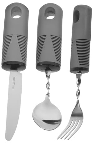 Veemoon 3piezas y Cuchillo Adaptables Utensilios Flexibles Para Ancianos Acero Inoxidable Anti-resbalones