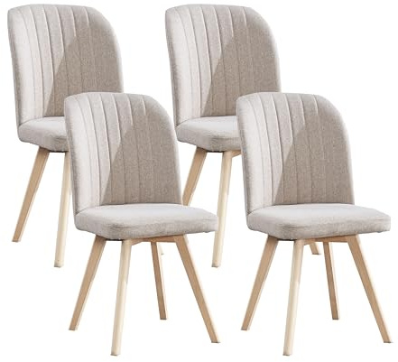 Genérico M1C - Pack 4 Sillas Xara, Sillas de Comedor Estilo Moderno, Ergonómicas, Asiento y Respaldo Tapizados, Patas en Madera de Pino (Beige)