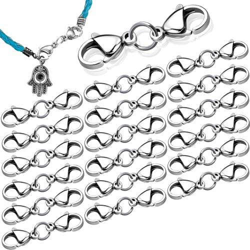 20 Stück Leder Kettenverschlüsse Verbinder, Schnur Endkappen Lederband Verschluss, Kettenverschluss Doppelöffnung Kettenverlängerung Silber, Für Leder Seil Halskette Schnalle Diy Armband Silber.