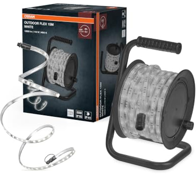 Osram Outdoor Flex LED Streifen 15M IP65, kaltweiß, bis 50 m erweiterbar, inkl. Kabeltrommel, Montagezubehör, Anschlusskabel