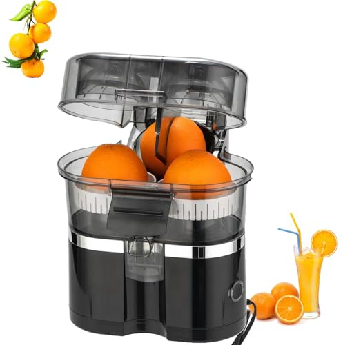 WUCIOA Exprimidor Eléctrico de 100 W, Exprimidor Doble de Cítricos de 400 ml, Cortador de Frutas Integrado, Extractor de Jugo Giratorio y Elevador, Exprimidor de Naranjas Desmontable para Cítricos