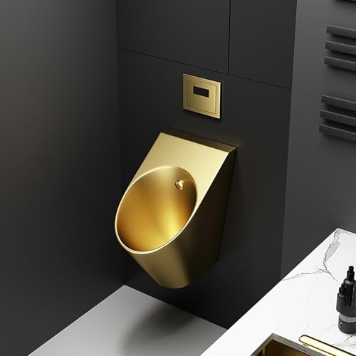 Urinario de Acero Inoxidable 304, Urinario con Sensor Montado en la Pared, para El Hogar, Baño Exterior, Desviador de Orina, Baño, Garaje para Adultos(Gold)