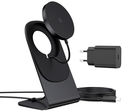 RoRoSkin 15W trådlös mag-Safe-laddare, magnetisk trådlös laddare, snabb laddare med för 17 16 15 14 13 12 Pro Max/Air/Plus/Pro, Svart med adapter