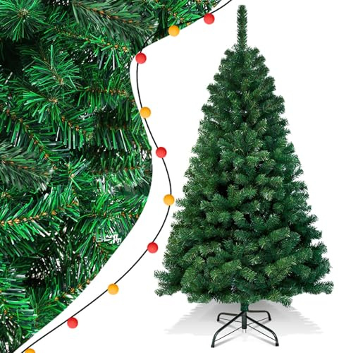 Eikuavons Albero di Natale artificiale, 210 cm, in PVC, con 900 punte, con supporto in metallo pieghevole, difficile infiammabile, albero di Natale (verde)