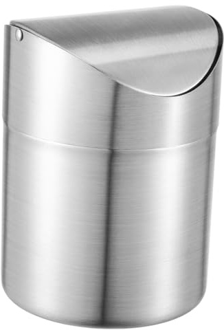 Toyvian Poubelle Voiture Inox Mini avec Couvercle Basculant Compacte et Légère Pratique pour Bureau Table et Voiture Design Solide et Anti-chute