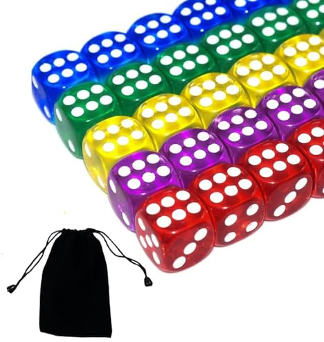 20 Stück Würfel Bunt Set 6-Seitig, 14 mm, D6 Dice mit Runden Ecken, Bunt Würfel für Tenzi, Farben Würfel Set, Würfel für Würfelspiele Tischspiele, 5 Farben