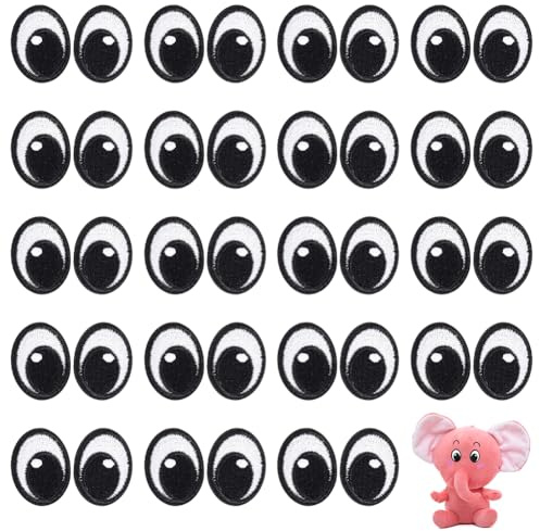 PH PandaHall 20 Paar Ovale Augenaufnäher Zum Aufbügeln 21.5x16.24mm Große Schwarz Weiße Gestickte Augen Applikationen Cartoon Augen Zum Aufnähen Künstlerbedarf Für DIY Kleidung Hüte Taschen Stofftiere