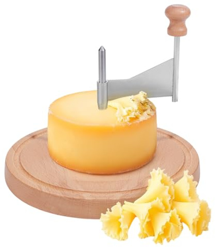 EVERJOYCRAFT Cheese Curler Wood and Stainless Steel Cheese Curler Wheel Shaver Cutter Slicer for Tête de Moine Mozzarella Boska Chocolate Butter and Gourmet Charcuterie Boards