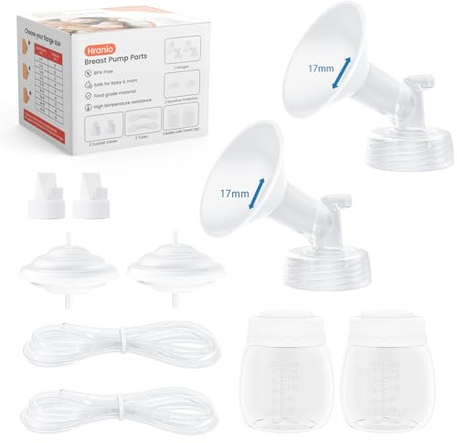 Hranio Breast Pump Parts Compatible with Spectra Pump Parts 17mm Flange, Spectra S1/S2 Breast Pump Parts Full Set 2 Set, Food-Grade Silicone BPA-Free (Full SET-17MM)