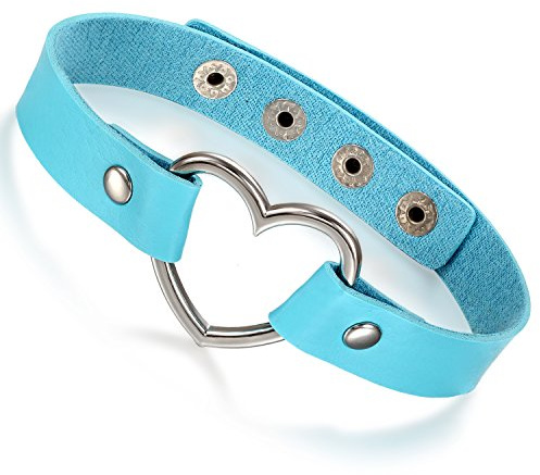 Flongo Tattoo Choker Leder Halsband Lederhalsband Damen, Leder Halskette Halsband Anhänger Choker Tattoo Kette Schwarz Blau Pink Rot Lila Weiß Silber Herz Gothic Punk Rock
