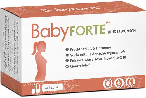 BabyFORTE Kinderwunsch Tabletten | vegan | Folsäure 800 μg, Quatrefolic, Maca, Inositol, Jod | 60 Kapseln | Schwangerschaftsvitamine