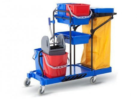 Clim Profesional - Carro de Limpieza Multifuncional Completo CLIMPRO | Sistema Profesional con Doble Cubo con Ruedas | para Fregonas Kentucky Industriales, Azul, PVC