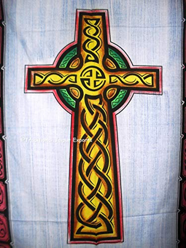 Handpinsel bemalte Kreuz Christian Jesus Kruzifix Symbol des Christentums Wall Poster, indische Dekor, böhmische Wandbehang, Hippie Wohnheim Zimmer Dekoration, Gypsy Wall Art, Größe 30 x 40