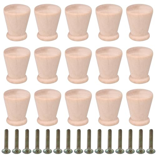 RDEXP 15PCS Tapered Cabinet Door Knobs Wooden Furniture Pull Handles with Screws