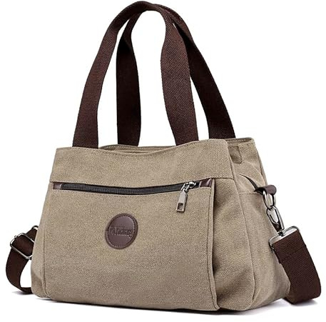 DIRRONA Canvas Tasche Damen – Vintage Handtasche Damen, Große Umhängetasche mit Mehreren Fächern, Verstellbare Schultergurte, Casual Schultertasche für Reise, Arbeit, Alltag & Diebstahlschutz