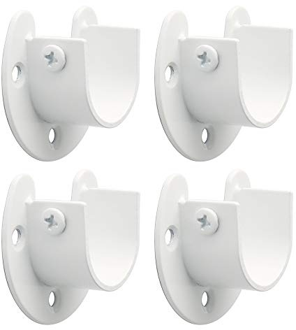 Alise Curtain Rod Holder Bracket 1'' Dia,Closet Rod Holders Wall Mounted,Ceiling Mount Curtain Rods Flange Brackets,Curved Shower Curtain Rod for Bathroom,Stainless Steel White Finish,Pack of 4