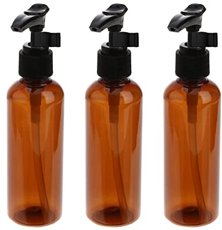 Mebamce Nachfüllbare braune Flasche mit Pumpe, für Massageöl, 100 ml / 3.5oz, 3 Stück | Leerer Massage-Ölspender aus Kunststoff, auslaufsicher, für Spülung, Duschgel, Handseife, DIY-Lotion