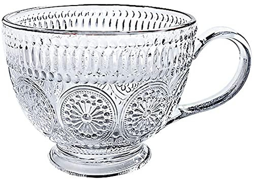 KKGUD Vintage geprägte Sonnenblume Glas Teetasse, 14oz Kaffeebecher, Joghurtbecher, 1 Set