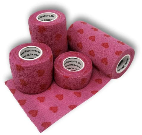 LisaCare pansement auto-adhésif - Pansement fille - Tape 5 cm large - Pansements adhésifs cohésifs - Set de 4 pansements 2,5-10cm large (coeurs roses)