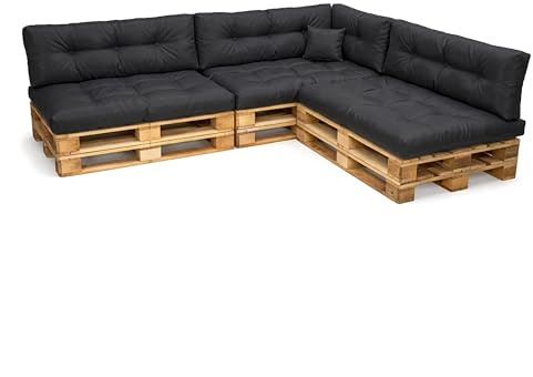 POKAR Palettenkissen Wasserabweisend Palettenauflagen Palettenmöbel Palettensofa 8er Set: Sitzkissen 120x80 + Rückenlehne 120x40, Schwarz