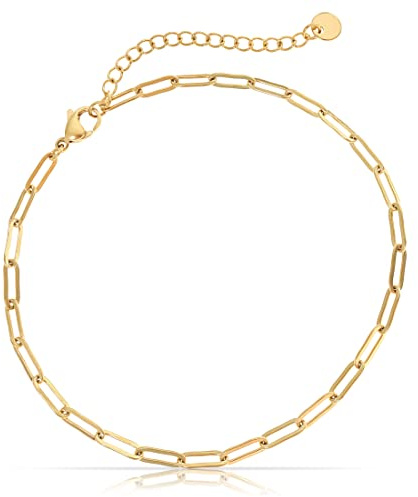 Made by Nami Edelstahl Damen Fußkettchen mit starkem Karabiner-Verschluss - verschiedene Designs - Frauen Fußkette Gold oder Silber - Mädchen Fußschmuck - Geschenk für Sie (Gold)