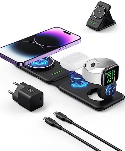 INIU 3 in 1 Wireless Charger Station, 15W Induktive Ladestation Kabelloses Ladegerät Handy Phone Stand