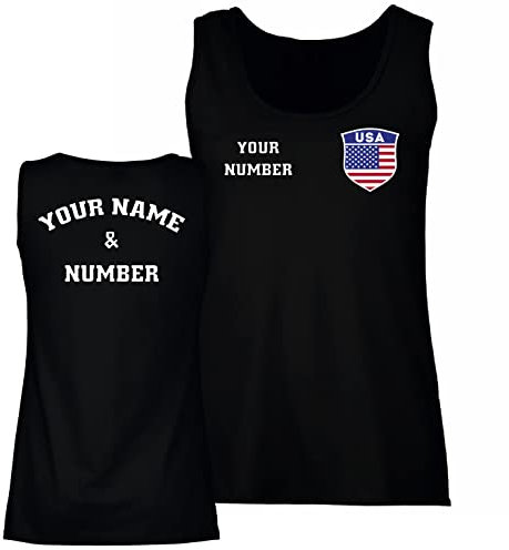 lepni.me Damen Tank Top Vereinigte Staaten Fußball Ihrem Namen Nummer Amerikanische Flagge Abzeichen Personalisierte Trikot Weltmeisterschaft 2022 (L Schwarz Mehrfarben)
