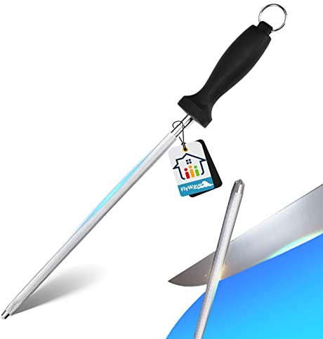 Chaira, FlyWave Chaira Afilar Cuchillos Cromado, Profesional Chaira Diamante, Chaira Afilar Cuchillos Adecuado Para Muchos Tipos de Cuchillos, con Mango Cómodo |Negro