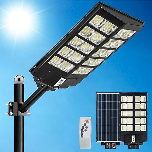 WERISE 1000W Lampadaire Solaire Exterieur avec Detecteur de Mouvement, 6500K 800 LED Lampe Solaire avec Telecommande, IP65 Étanche Projecteur Solaire Puissant pour Jardin Rue Garage
