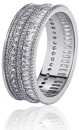 Männer Hip Hop Ring Iced Out Zirkonia Schmuck 18K Gold Versprechen Engagement Hochzeit-Bands für Rapper Party,Silber,10