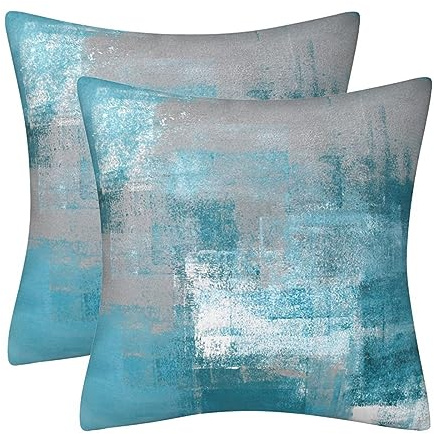 DILOXNSU Kissenbezug 45x45 2er Set Türkis Grau Kissenbezüge Deko Kissen Samt Sofakissen Modern Abstrakte Kissenhülle Dekokissen Aesthetic Couchkissen für Sofa Couch Wohnzimmer Zierkissen