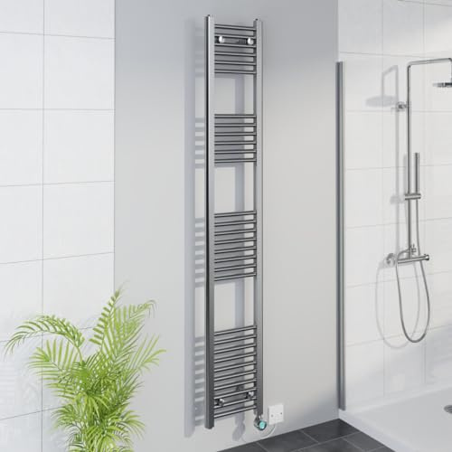 Warmehaus WiFi Electric Bathroom Straight Radiator Timer 1800x300mm Chrome | Thermostatic, Smart LCD Display, Child Lock, T Piece, Prefilled, Electric Heated Towel Rail Warmer, Energy Efficient
