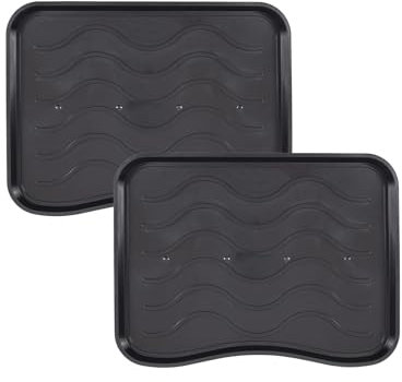 e-floor Schuhabtropfschale | Set 2 Schuhabtropfschalen | 38 x 50 cm | Schwarz | Schuhmatte | Schuhablage | Schuhunterlage | Abtropfschale für Schuhe Regen Herbst Winter | große Schuhunterlage