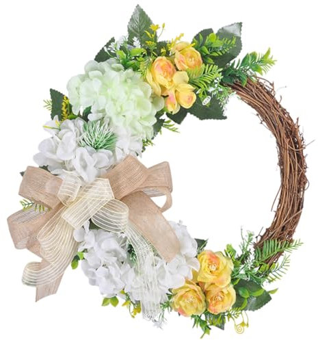 DECHOUS 40 cm Rattan- Zum Aufhängen An Der Haustür Künstlicher Blumenkranz Frühlings-schaufenster-Dekoration Lichtecht Und Verwelkend Osterkranz